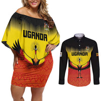 Custom Uganda Football Couples Matching Off Shoulder Short Dress and Long Sleeve Button Shirt Go Cranes Go - Wonder Print Shop