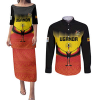 Custom Uganda Football Couples Matching Puletasi and Long Sleeve Button Shirt Go Cranes Go - Wonder Print Shop