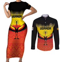 Custom Uganda Football Couples Matching Short Sleeve Bodycon Dress and Long Sleeve Button Shirt Go Cranes Go - Wonder Print Shop
