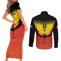 Custom Uganda Football Couples Matching Short Sleeve Bodycon Dress and Long Sleeve Button Shirt Go Cranes Go - Wonder Print Shop