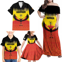 Custom Uganda Football Family Matching Off Shoulder Maxi Dress and Hawaiian Shirt Go Cranes Go - Wonder Print Shop