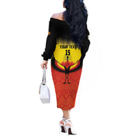 Custom Uganda Football Off The Shoulder Long Sleeve Dress Go Cranes Go - Wonder Print Shop
