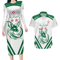 Custom Algeria Football Couples Matching Long Sleeve Bodycon Dress and Hawaiian Shirt Go Fennecs Go - Wonder Print Shop