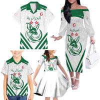 Custom Algeria Football Family Matching Off The Shoulder Long Sleeve Dress and Hawaiian Shirt Go Fennecs Go - Wonder Print Shop
