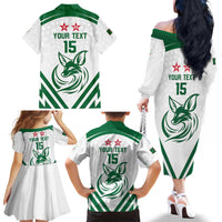 Custom Algeria Football Family Matching Off The Shoulder Long Sleeve Dress and Hawaiian Shirt Go Fennecs Go - Wonder Print Shop