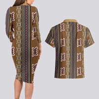Mali Bologan Mud Cloth Pattern Couples Matching Long Sleeve Bodycon Dress and Hawaiian Shirt - Wonder Print Shop
