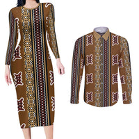 Mali Bologan Mud Cloth Pattern Couples Matching Long Sleeve Bodycon Dress and Long Sleeve Button Shirt - Wonder Print Shop