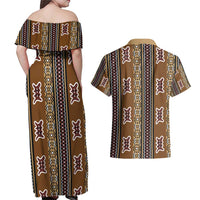 Mali Bologan Mud Cloth Pattern Couples Matching Off Shoulder Maxi Dress and Hawaiian Shirt - Wonder Print Shop