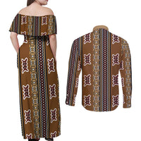 Mali Bologan Mud Cloth Pattern Couples Matching Off Shoulder Maxi Dress and Long Sleeve Button Shirt - Wonder Print Shop
