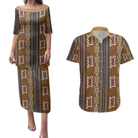Mali Bologan Mud Cloth Pattern Couples Matching Puletasi and Hawaiian Shirt - Wonder Print Shop