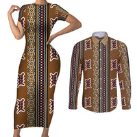 Mali Bologan Mud Cloth Pattern Couples Matching Short Sleeve Bodycon Dress and Long Sleeve Button Shirt - Wonder Print Shop