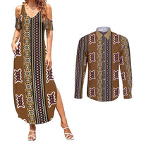 Mali Bologan Mud Cloth Pattern Couples Matching Summer Maxi Dress and Long Sleeve Button Shirt - Wonder Print Shop