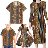 Mali Bologan Mud Cloth Pattern Family Matching Long Sleeve Bodycon Dress and Hawaiian Shirt - Wonder Print Shop