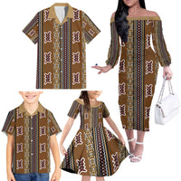 Mali Bologan Mud Cloth Pattern Family Matching Off The Shoulder Long Sleeve Dress and Hawaiian Shirt - Wonder Print Shop
