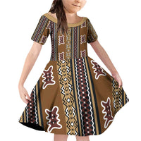 Mali Bologan Mud Cloth Pattern Family Matching Off Shoulder Short Dress and Hawaiian Shirt - Wonder Print Shop