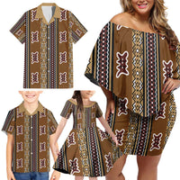 Mali Bologan Mud Cloth Pattern Family Matching Off Shoulder Short Dress and Hawaiian Shirt - Wonder Print Shop