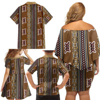 Mali Bologan Mud Cloth Pattern Family Matching Off Shoulder Short Dress and Hawaiian Shirt - Wonder Print Shop