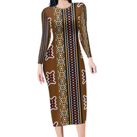 Mali Bologan Mud Cloth Pattern Long Sleeve Bodycon Dress - Wonder Print Shop