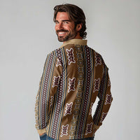 Mali Bologan Mud Cloth Pattern Long Sleeve Polo Shirt - Wonder Print Shop