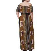 Mali Bologan Mud Cloth Pattern Off Shoulder Maxi Dress - Wonder Print Shop
