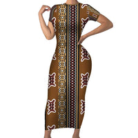 Mali Bologan Mud Cloth Pattern Short Sleeve Bodycon Dress - Wonder Print Shop