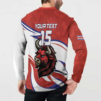 Custom Costa Rica Football Button Sweatshirt Los Ticos With Bull Mascot - Wonder Print Shop