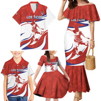 Custom Costa Rica Football Family Matching Mermaid Dress and Hawaiian Shirt Los Ticos With Bull Mascot - Wonder Print Shop