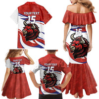 Custom Costa Rica Football Family Matching Mermaid Dress and Hawaiian Shirt Los Ticos With Bull Mascot - Wonder Print Shop