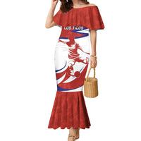Custom Costa Rica Football Family Matching Mermaid Dress and Hawaiian Shirt Los Ticos With Bull Mascot - Wonder Print Shop