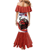 Custom Costa Rica Football Family Matching Mermaid Dress and Hawaiian Shirt Los Ticos With Bull Mascot - Wonder Print Shop