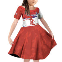 Custom Costa Rica Football Family Matching Off Shoulder Short Dress and Hawaiian Shirt Los Ticos With Bull Mascot - Wonder Print Shop