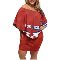 Custom Costa Rica Football Family Matching Off Shoulder Short Dress and Hawaiian Shirt Los Ticos With Bull Mascot - Wonder Print Shop