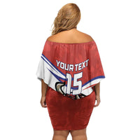 Custom Costa Rica Football Family Matching Off Shoulder Short Dress and Hawaiian Shirt Los Ticos With Bull Mascot - Wonder Print Shop