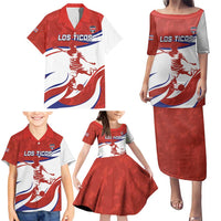 Custom Costa Rica Football Family Matching Puletasi and Hawaiian Shirt Los Ticos With Bull Mascot - Wonder Print Shop