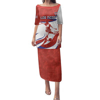 Custom Costa Rica Football Family Matching Puletasi and Hawaiian Shirt Los Ticos With Bull Mascot - Wonder Print Shop