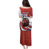 Custom Costa Rica Football Family Matching Puletasi and Hawaiian Shirt Los Ticos With Bull Mascot - Wonder Print Shop