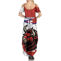 Custom Costa Rica Football Family Matching Summer Maxi Dress and Hawaiian Shirt Los Ticos With Bull Mascot - Wonder Print Shop