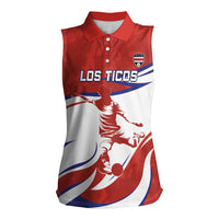 Custom Costa Rica Football Women Sleeveless Polo Shirt Los Ticos With Bull Mascot - Wonder Print Shop
