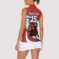 Custom Costa Rica Football Women Sleeveless Polo Shirt Los Ticos With Bull Mascot - Wonder Print Shop