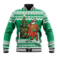 Personalized Nigeria Christmas Baseball Jacket Black Santa With Jollof Rice - Wonder Print Shop