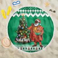 Nigeria Christmas Beach Blanket Black Santa With Jollof Rice - Wonder Print Shop
