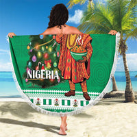 Nigeria Christmas Beach Blanket Black Santa With Jollof Rice - Wonder Print Shop