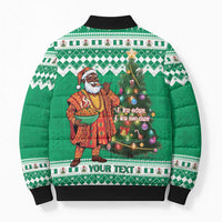 Personalized Nigeria Christmas Bomber Puffer Jacket Black Santa With Jollof Rice - Wonder Print Shop