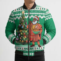 Personalized Nigeria Christmas Bomber Puffer Jacket Black Santa With Jollof Rice - Wonder Print Shop