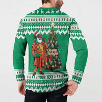 Personalized Nigeria Christmas Button Sweatshirt Black Santa With Jollof Rice - Wonder Print Shop