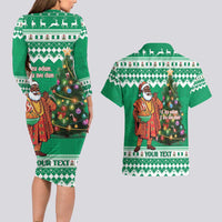 Personalized Nigeria Christmas Couples Matching Long Sleeve Bodycon Dress and Hawaiian Shirt Black Santa With Jollof Rice - Wonder Print Shop