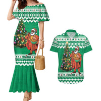 Personalized Nigeria Christmas Couples Matching Mermaid Dress and Hawaiian Shirt Black Santa With Jollof Rice - Wonder Print Shop
