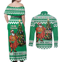Personalized Nigeria Christmas Couples Matching Off Shoulder Maxi Dress and Long Sleeve Button Shirt Black Santa With Jollof Rice - Wonder Print Shop