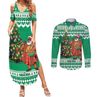 Personalized Nigeria Christmas Couples Matching Summer Maxi Dress and Long Sleeve Button Shirt Black Santa With Jollof Rice - Wonder Print Shop