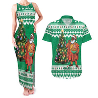 Personalized Nigeria Christmas Couples Matching Tank Maxi Dress and Hawaiian Shirt Black Santa With Jollof Rice - Wonder Print Shop